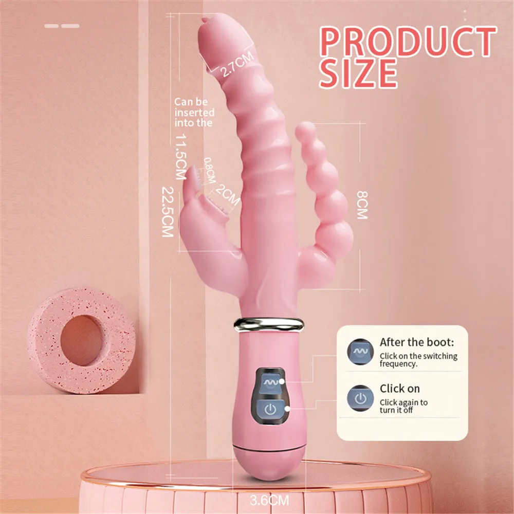 3 In 1 Dildo Rabbit Vibrator Waterproof USB Rechargeable Anal Clit Vibrator Sex Toys for Women