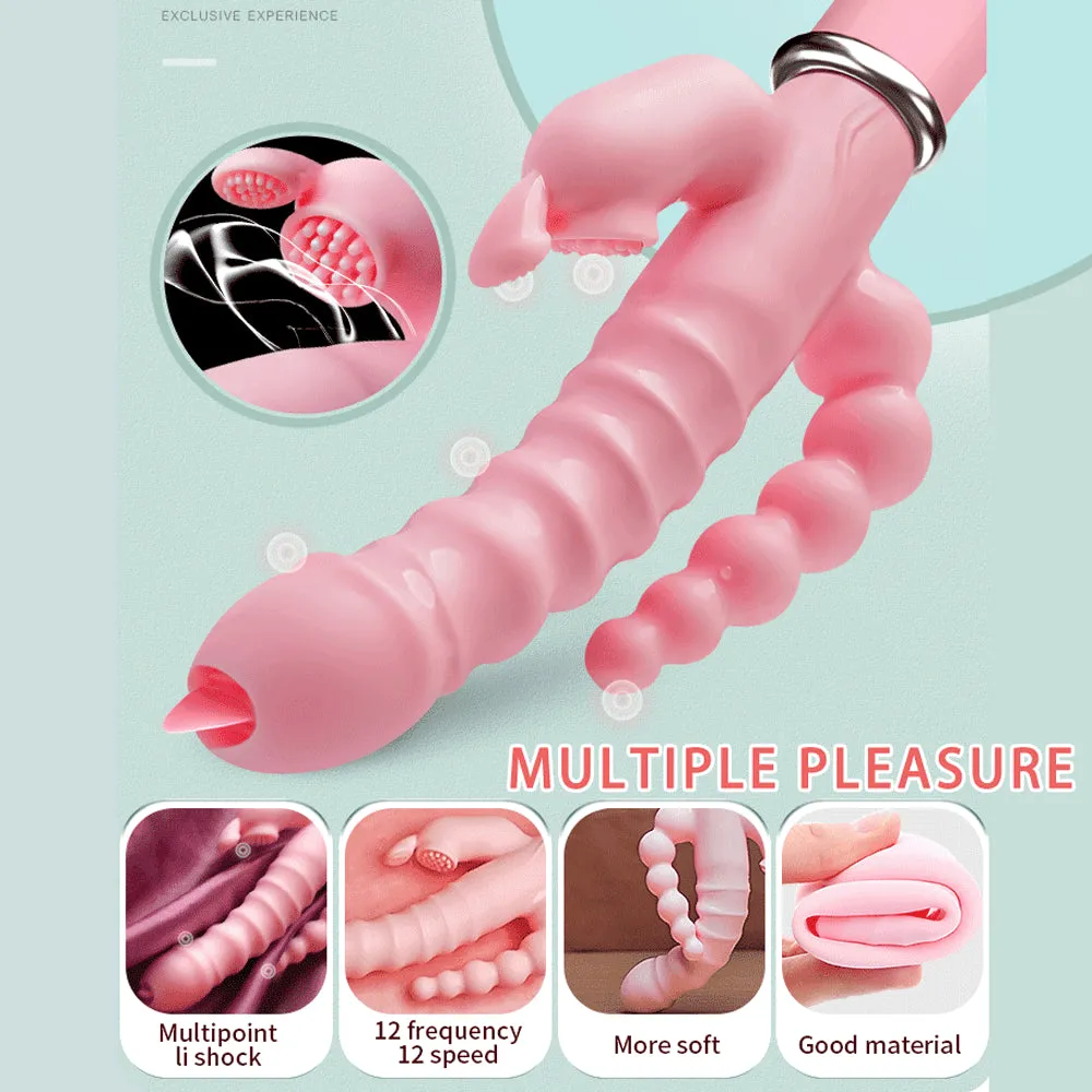 3 In 1 Dildo Rabbit Vibrator Waterproof USB Rechargeable Anal Clit Vibrator Sex Toys for Women