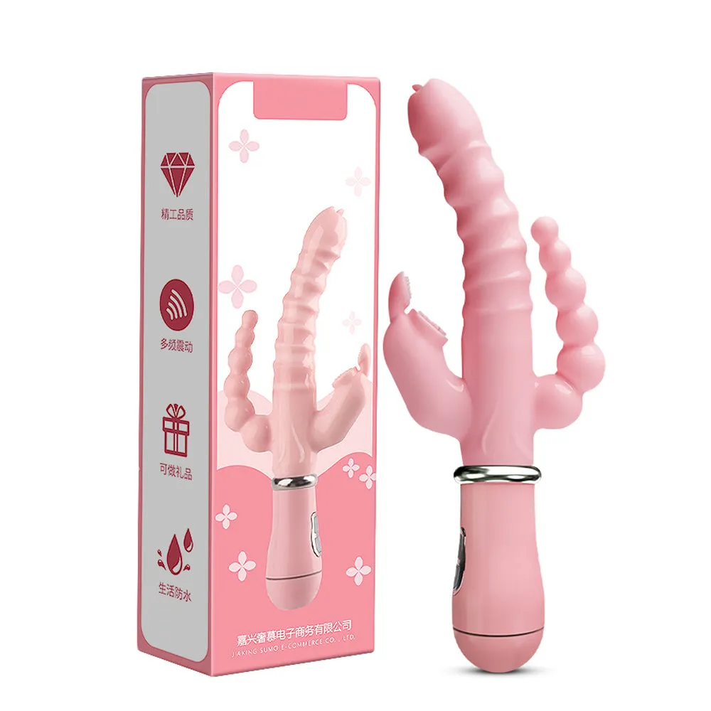 3 In 1 Dildo Rabbit Vibrator Waterproof USB Rechargeable Anal Clit Vibrator Sex Toys for Women
