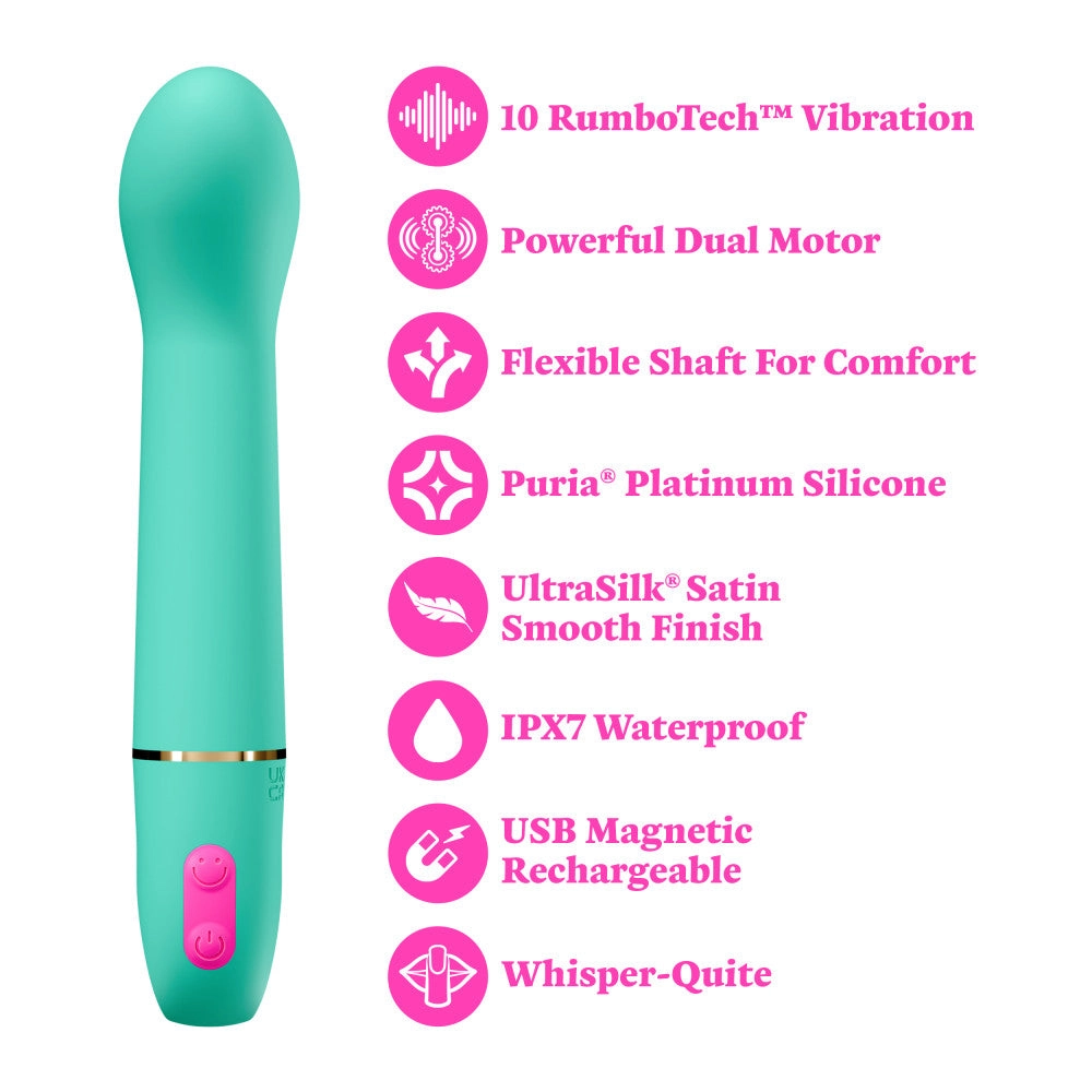 Aria by Blush® | Flirty AF 7 Inch Silicone Vibrator – Rechargeable Clitoral & G-Spot Stimulator – In Teal