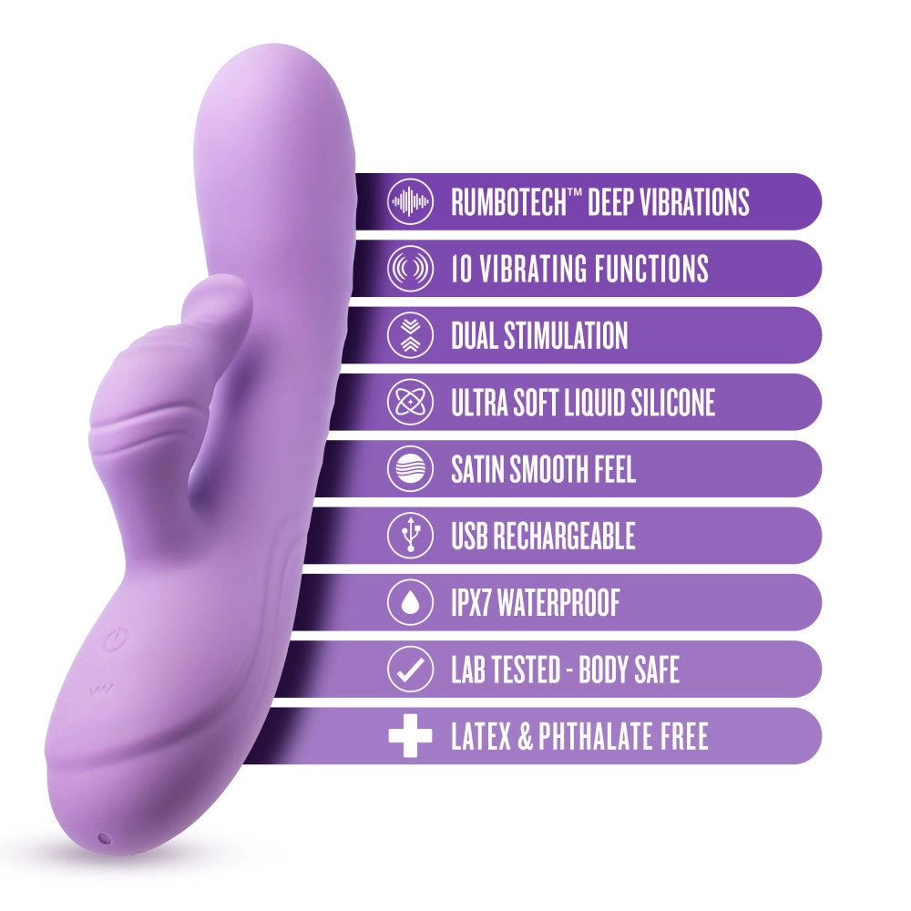 Blush Evelyn 8 Inch Rabbit With Dual Vibration Points In Purple -  10 Powerful RumboTech™ Modes Made With Ultra-Soft Liquid Silicone.