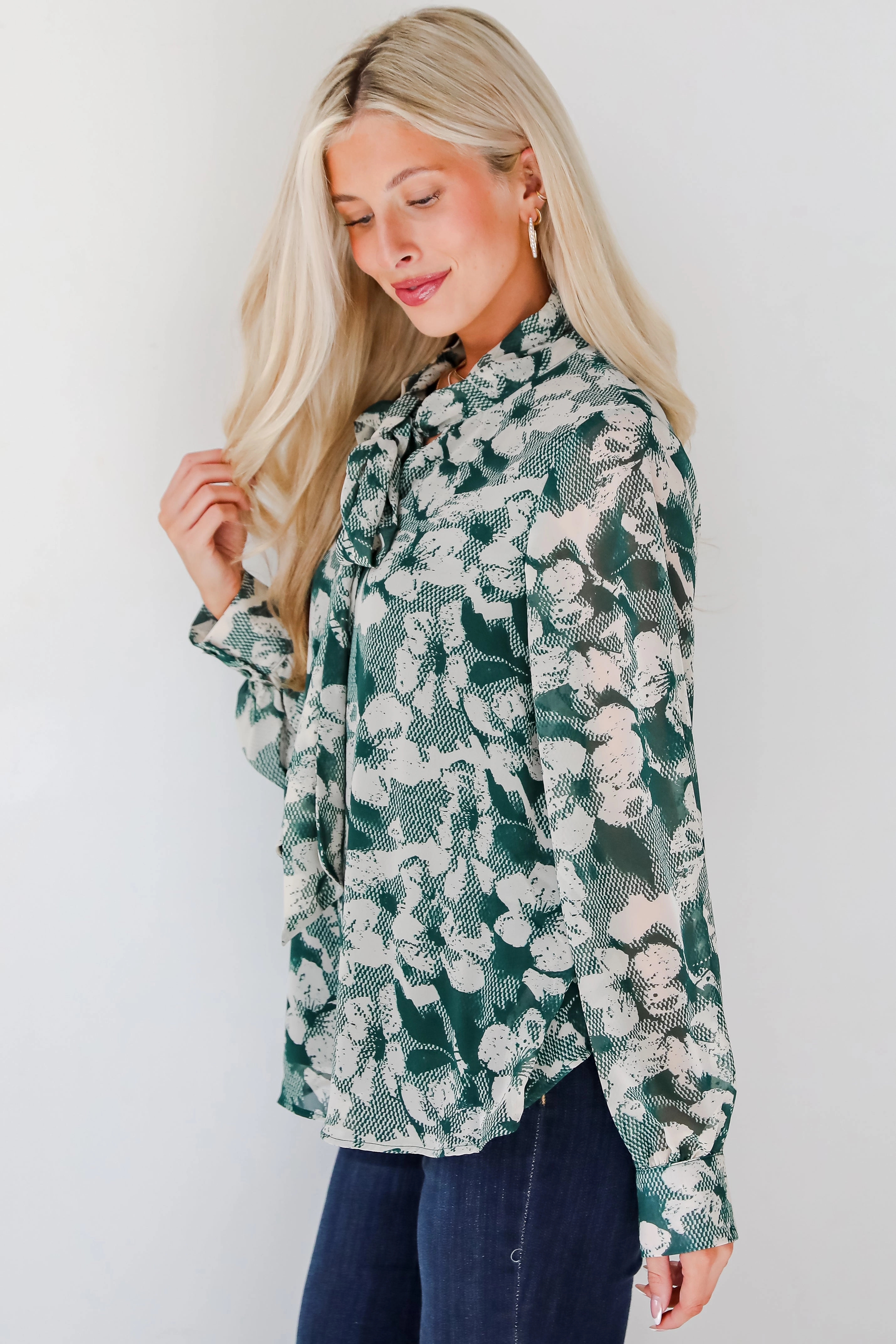 FINAL SALE - Convincing Choice Hunter Green Floral Blouse