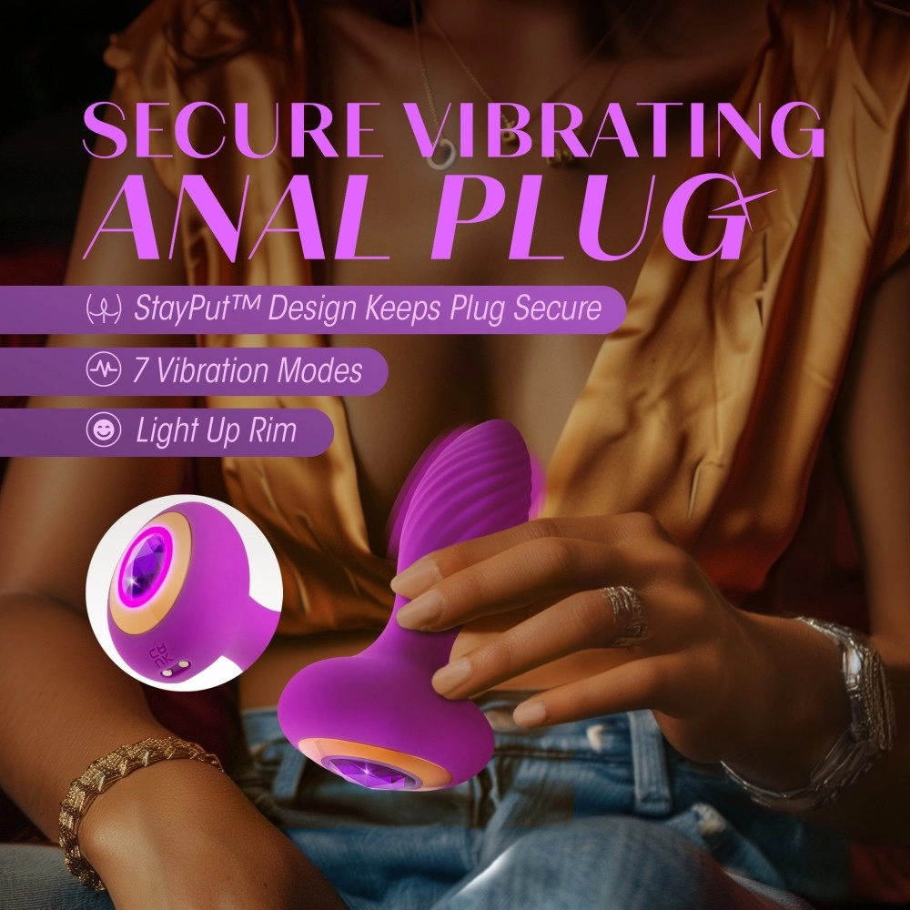 Oh My Gem By Blush® | Charm 4.5 Inch Vibrating Anal Plug Massager With Stayput™ Design & Amethyst Gem Base – In Purple
