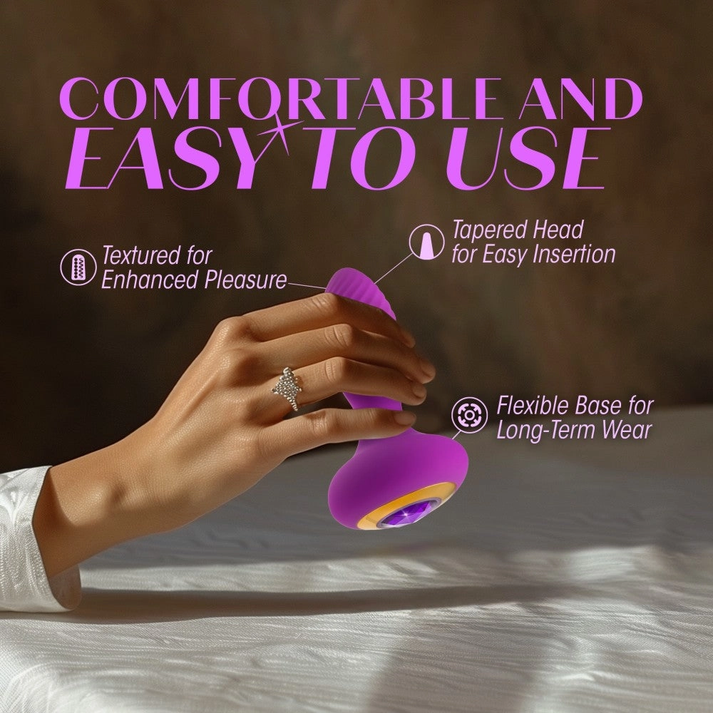 Oh My Gem By Blush® | Charm 4.5 Inch Vibrating Anal Plug Massager With Stayput™ Design & Amethyst Gem Base – In Purple