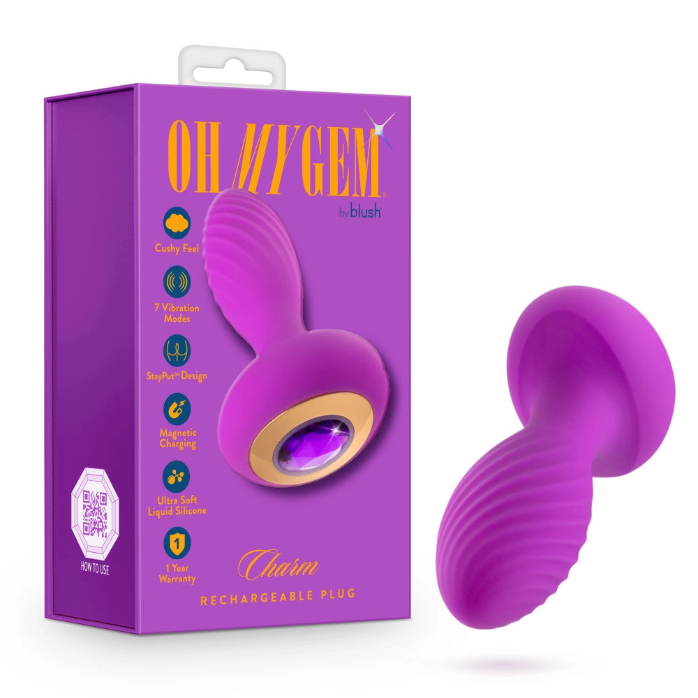 Oh My Gem By Blush® | Charm 4.5 Inch Vibrating Anal Plug Massager With Stayput™ Design & Amethyst Gem Base – In Purple