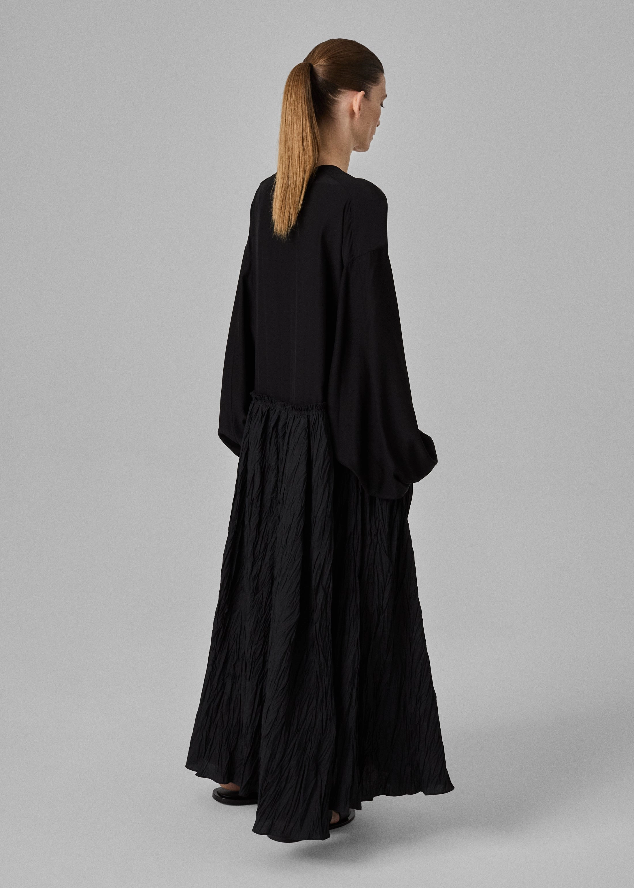 Plissé Wrap Dress - Black
