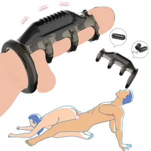 Reusable Penis Sleeve with Vibrators Flexible Glans Penis Enlarger Extender Delay Ejaculation