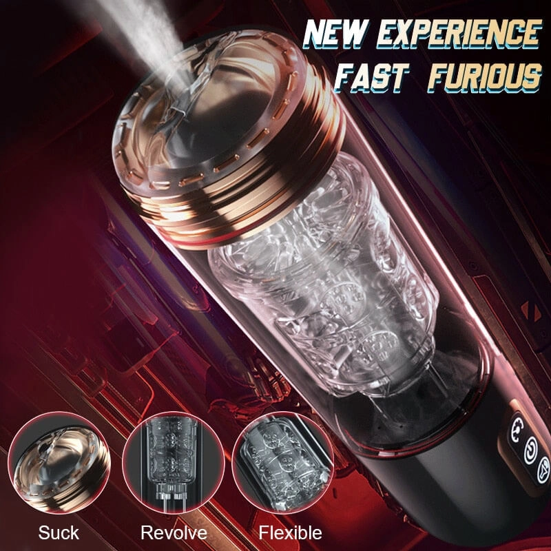 Rotating Masturbator Cup for Men Automatic Sucking Telescopic 5D Real Vaginal Suction Pocket Blowjob