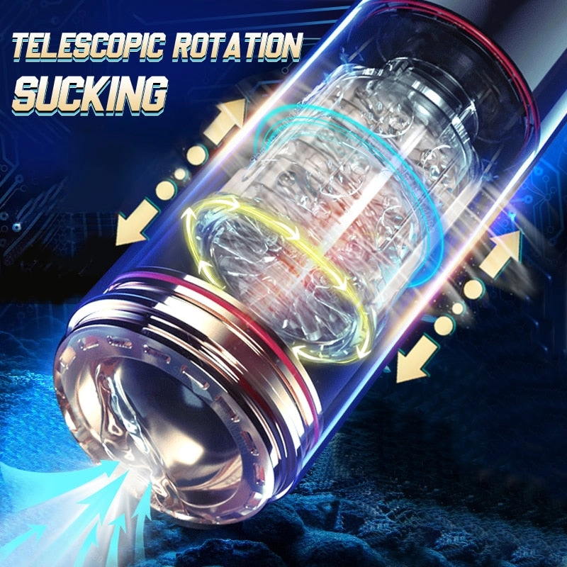 Rotating Masturbator Cup for Men Automatic Sucking Telescopic 5D Real Vaginal Suction Pocket Blowjob