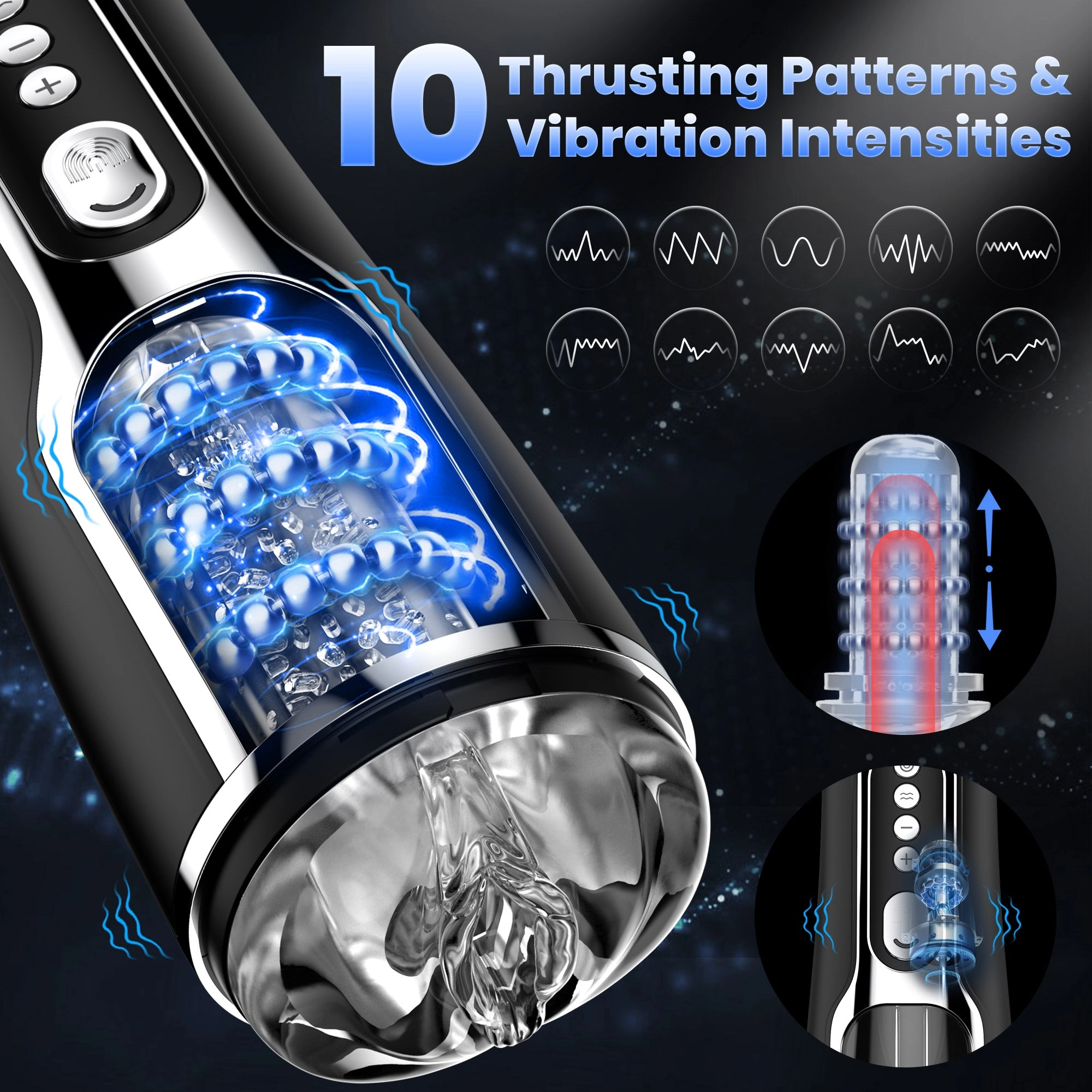 Stroking & Vibration Male Masturbator with Massaging Beads