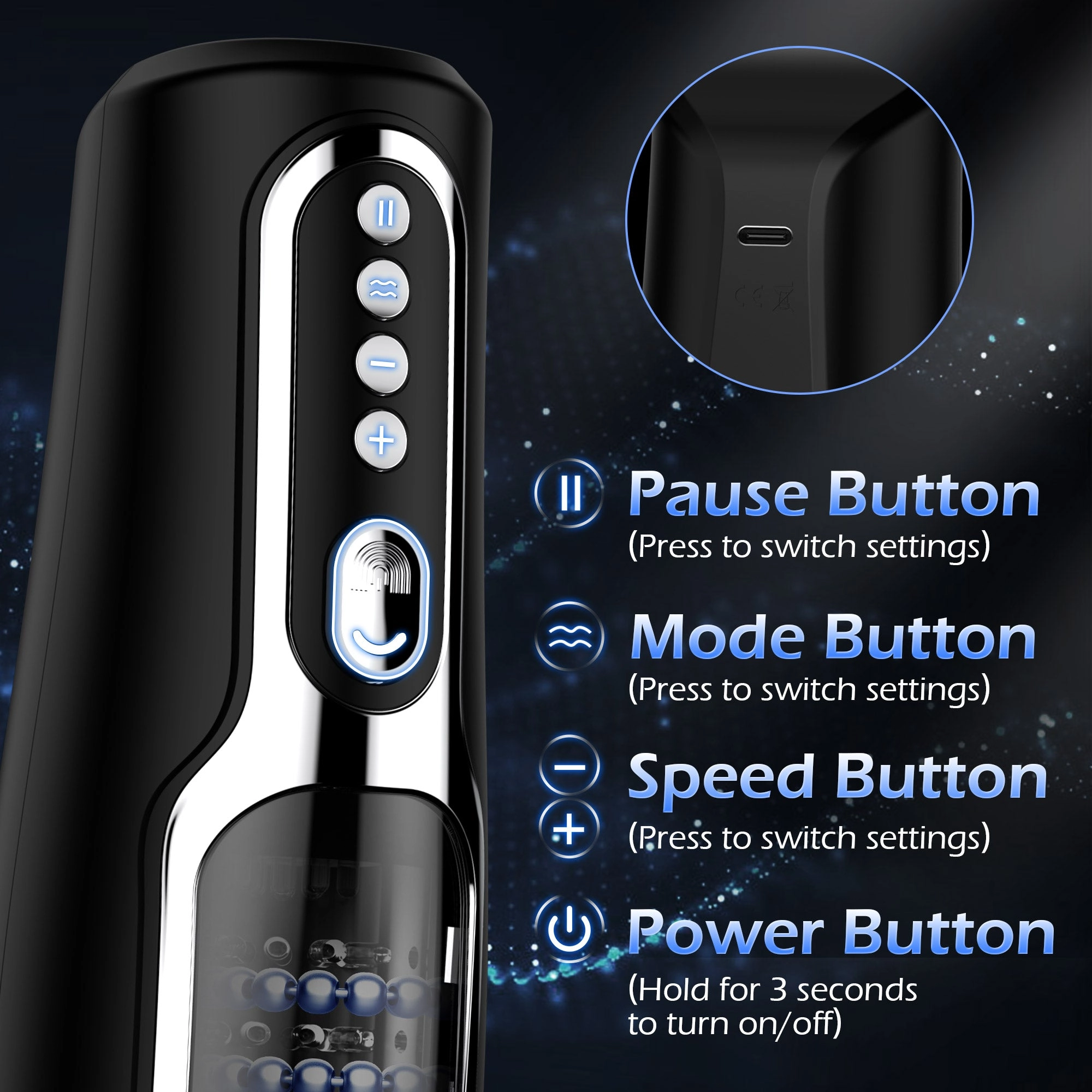 Stroking & Vibration Male Masturbator with Massaging Beads