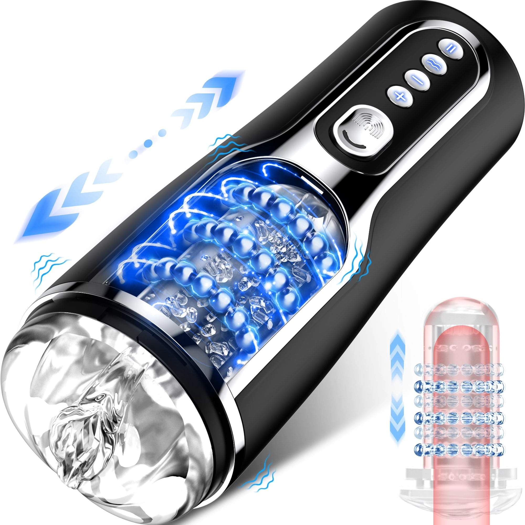 Stroking & Vibration Male Masturbator with Massaging Beads