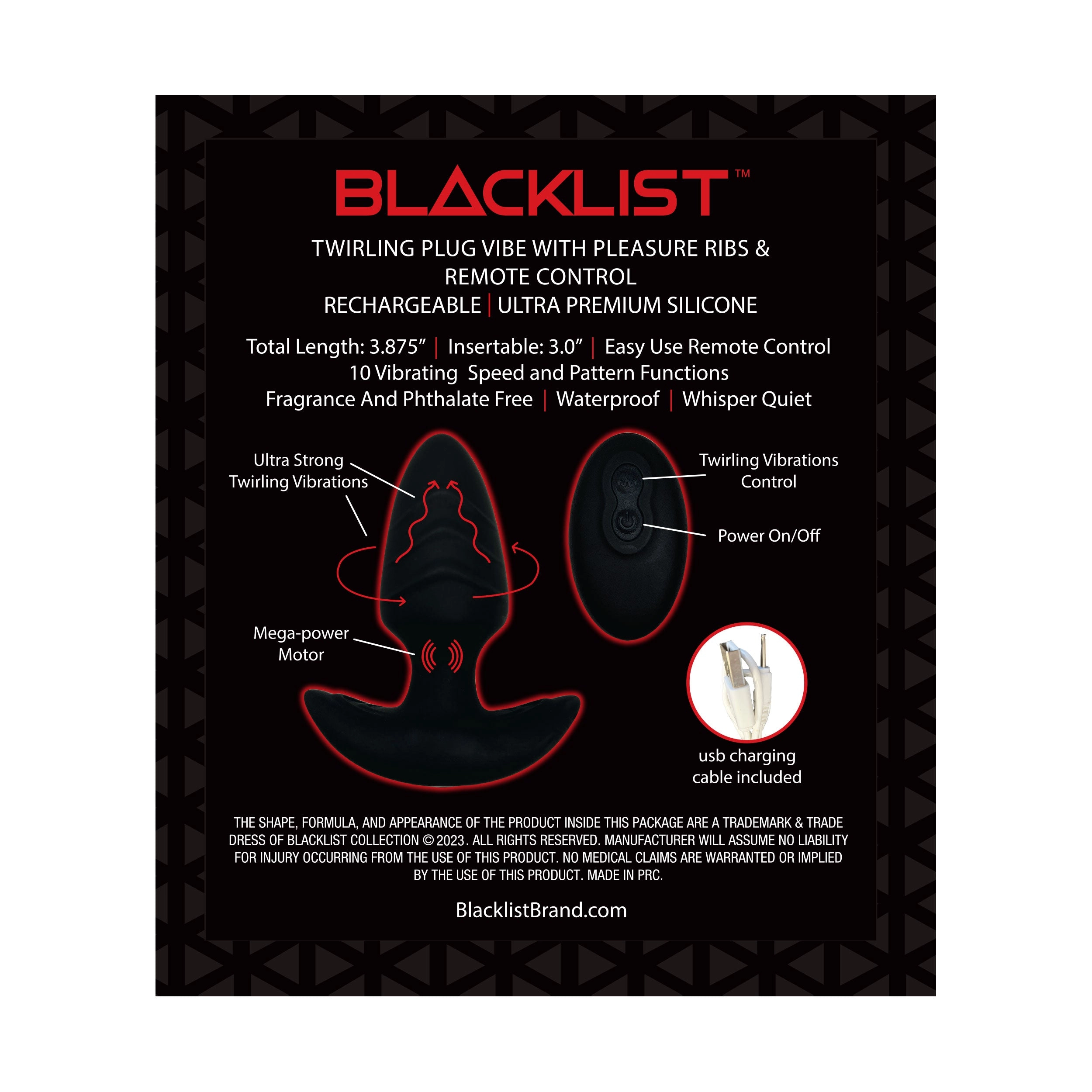 The Blacklist Pleasure Ribbed Twirling Vibration Anal Plug With Remote