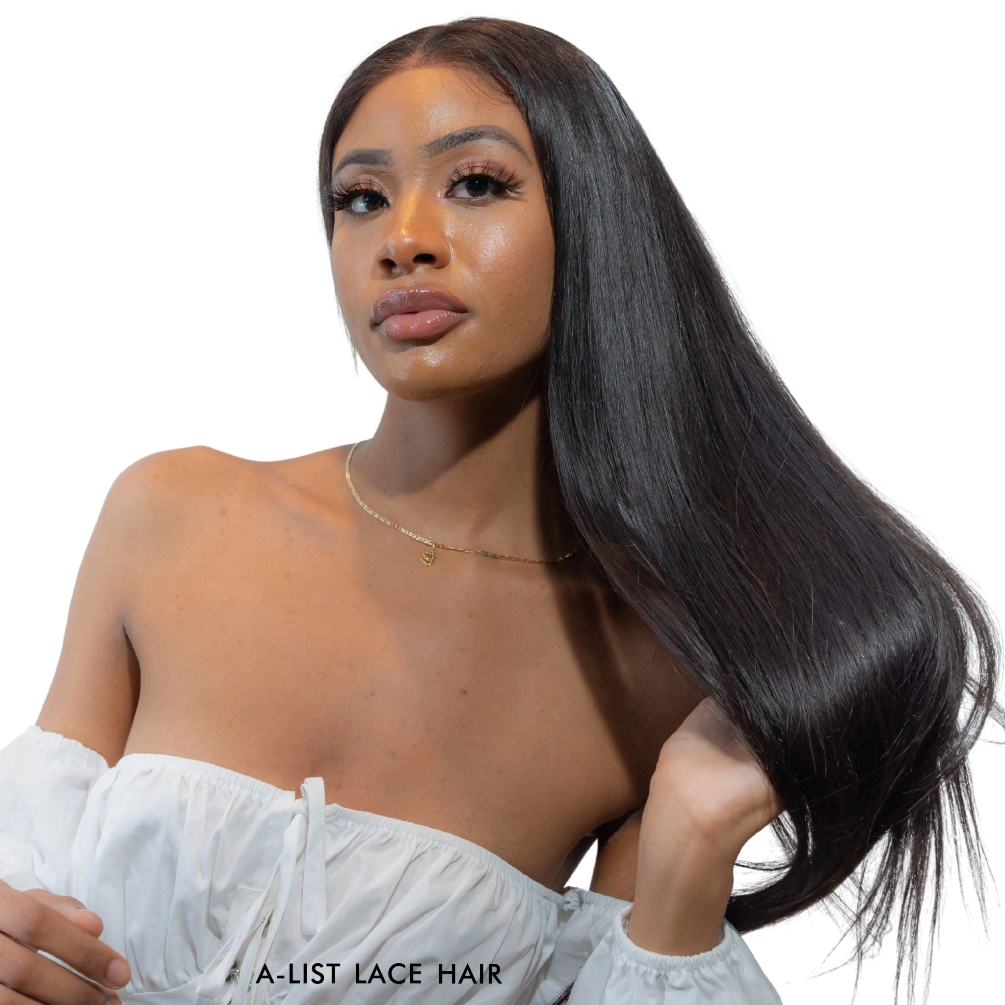 The NAOMI Silky Straight Glueless HD Lace Front Wig – Pre-Plucked Virgin Hair Wig